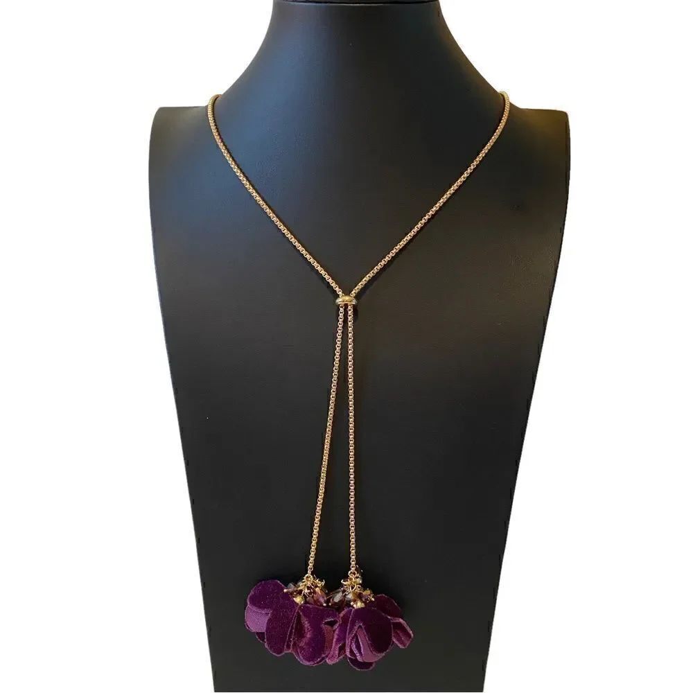 INC Gorgeous Adjustable Rose Gold Lariat w/ a Crystal & Bead Fabric Flower